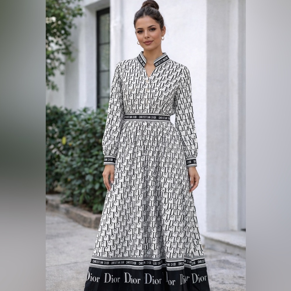 Monogram Maxi Dress - Black & White